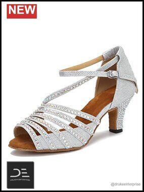 Women's Sparkle Rhinestone Latin Dance Shoes with Low Heel, Comfortable